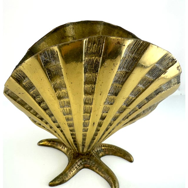 Vintage Brass Clamshell Dish on Starfish Base – Coastal Hollywood Regency Decor For Sale In Little Rock - Image 6 of 8