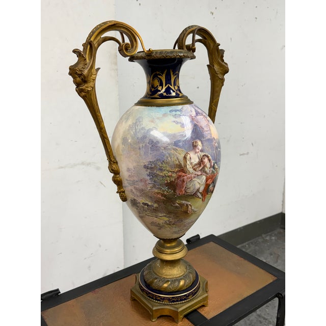 Rococo 19th Century Rococo Shepherds Lovers Porcelain Vase With Ormolu Cherub Handles For Sale - Image 3 of 12