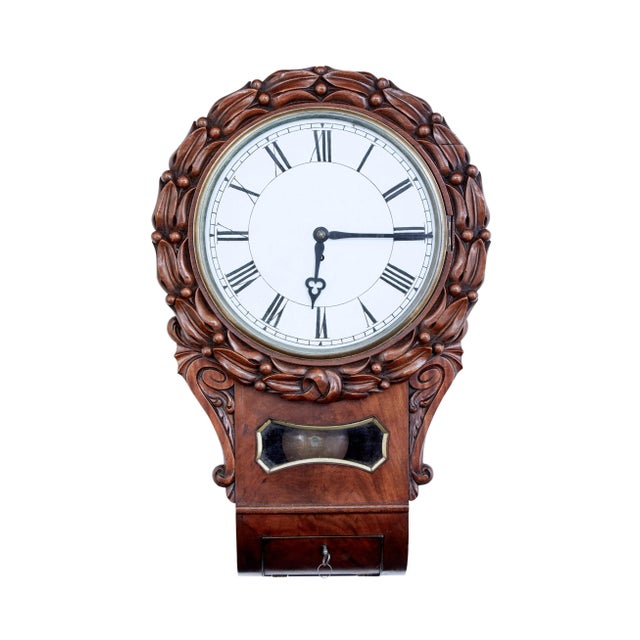 Wood 19th Century Victorian Carved Mahogany Wall Clock For Sale - Image 7 of 8
