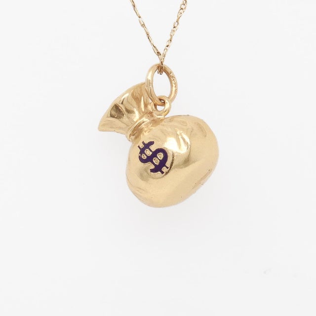 Mid-Century 14k Gold & Enamel Money Bag Charm for a Bracelet For Sale - Image 9 of 11