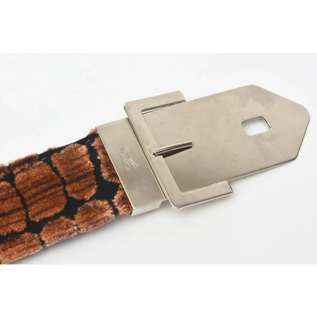 Metal Italian Roberta Di Camerino Black & Brown Cut Velvet and Silver Plate Buckle Waist Belt For Sale - Image 7 of 10