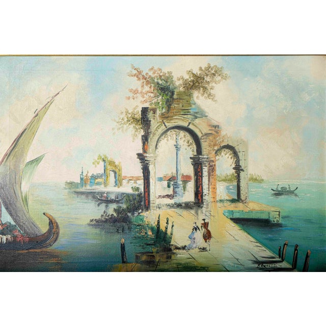 Description Brunetti Venetian Canal Scene with Gondolas Mid-20th century Oil on canvas Signed “Brunetti” lower right...