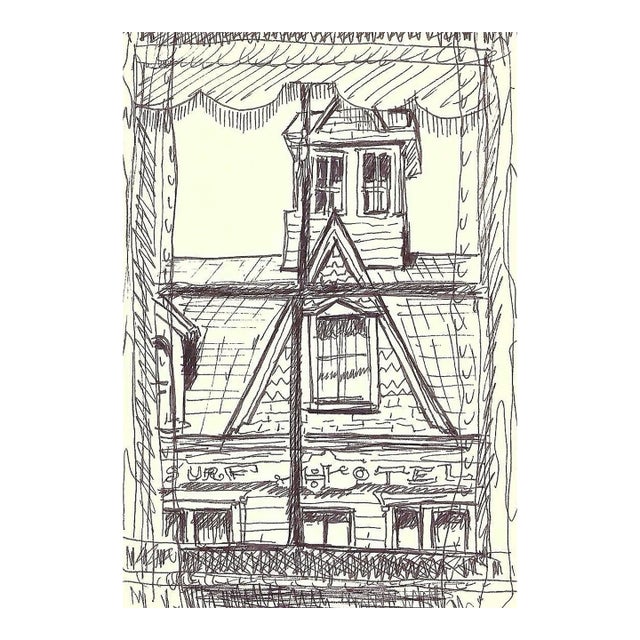 1970s Surf Hotel Block Island Rhode Island Drawing For Sale