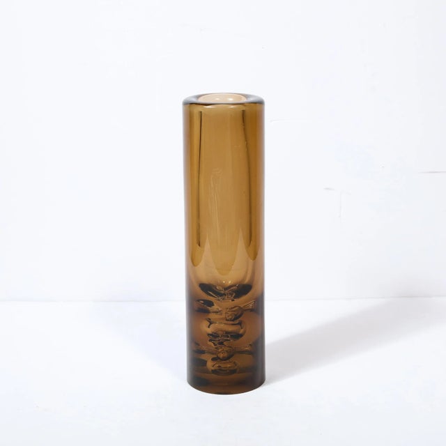 Mid-Century Modern Mid-Century Hand-Blown Smoked Amber Glass Vase With Murine Detailing by Baranek For Sale - Image 3 of 13