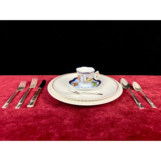 Chinoiserie Classic Coffee & Tea Butterfly Demitasse Service for 12 & Nobility Plate Spoons - 33 Pieces Cups Never Used For Sale - Image 3 of 11