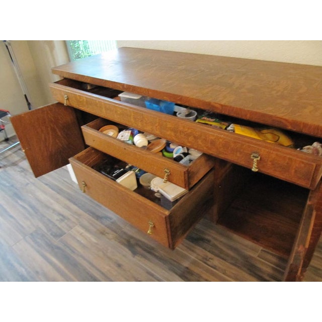 Wood Vintage Solid Tiger Oak Server/Buffet For Sale - Image 7 of 8