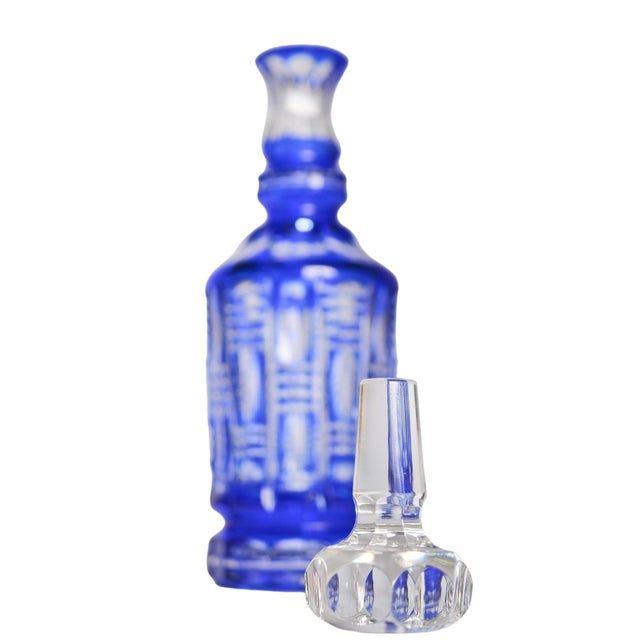 Blue Vintage Bohemiae Cobalt Blue Hand Cut Crystal Louise Decanter For Sale - Image 8 of 10