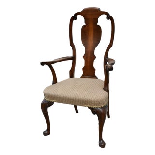 Walnut Queen Anne Armchair Desk Dining Chair Brass Stud Accents Vintage 1960s For Sale