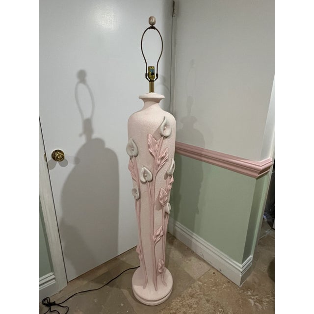 1980 Lily Floral Sculpture Plaster Pink Floor Lamp For Sale - Image 10 of 10