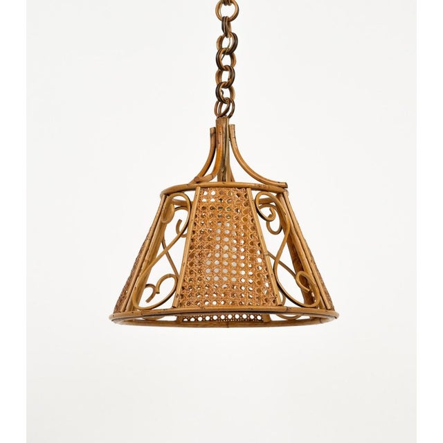 Mid-Century French Riviera Pendant in Rattan and Wicker, Italy, 1960s For Sale - Image 9 of 15