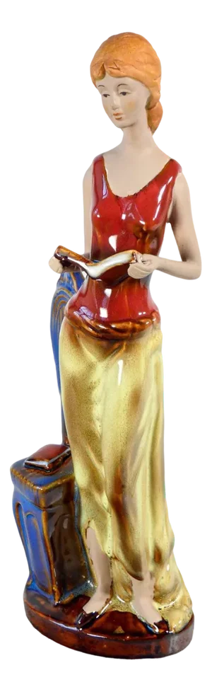 Glazed Ceramic Sculpture of a Woman with Books