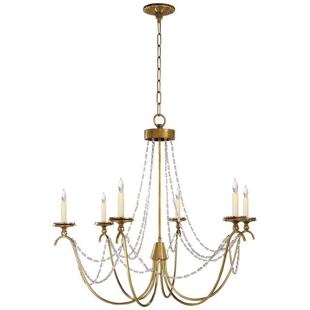 Marigot Medium Chandelier in Antique-Burnished Brass with Seeded Glass Trim Designer: Chapman & Myers Canopy: 5.5" Round...
