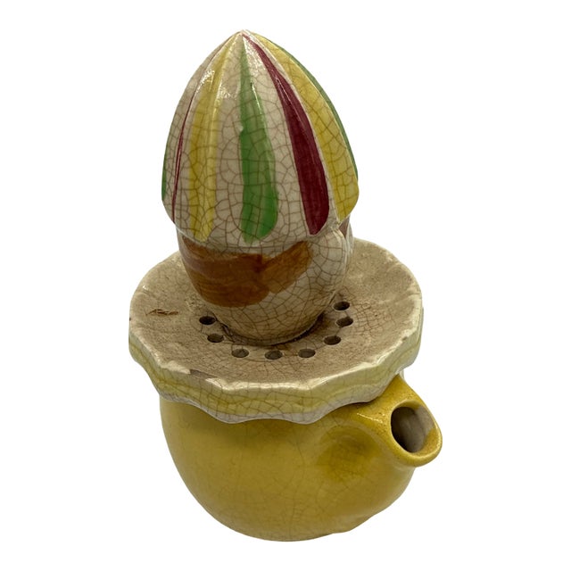 Royal Japan Hand Painted Citrus Reamer & Pitcher C. 1930s Crackle Glaze For Sale