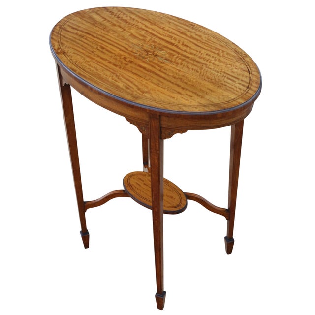 Antique Oval Inlaid Satin Walnut Occasional Table, 1900s For Sale - Image 9 of 9