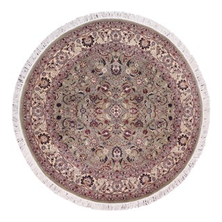Shabby Chic 1990's Pak-Persian Green/Beige Wool Round Rug- 6'1'' X 6'1'' For Sale