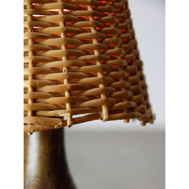 Brown Vintage Italian Wicker Table Lamp For Sale - Image 8 of 12