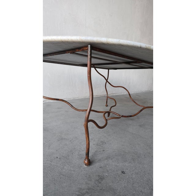 Metal Oval Travertine Coffee Table With Hand-Forged Iron Base For Sale - Image 7 of 11