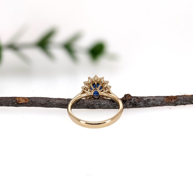 2020s 1.4ct Princess Diana Style Sapphire Diamond Halo Ring: Solid 14k Gold, Oval 8x6m, Size 6.75 For Sale - Image 5 of 5