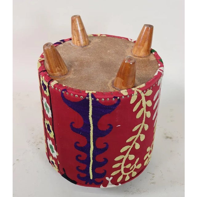 Vintage Oriental Stool with Suzani Upholstery, 1950s For Sale - Image 6 of 12