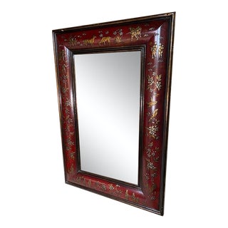 Red Chinoiserie Convex Mirror For Sale