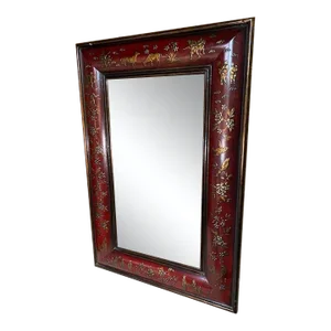 Red Chinoiserie Convex Mirror