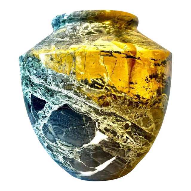 Vintage Italian Marble Carved Black Matrix Vase Urn For Sale