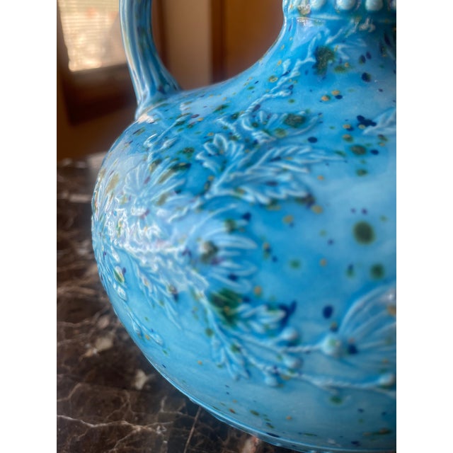 1970s Glazed Ceramic Turquoise Blue Vase For Sale - Image 5 of 6