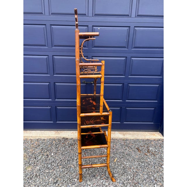 Bamboo Etagere With Pagoda Top and Chinoiserie Panels, 19th Century For Sale - Image 13 of 18