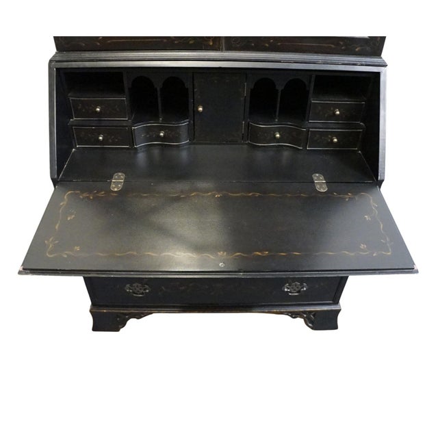 Ethan Allen Newport Collection Contemporary Asian Inspired Black 41" Secretary Desk W. Bookcase Hutch Top 34-9408 For Sale In Kansas City - Image 6 of 15