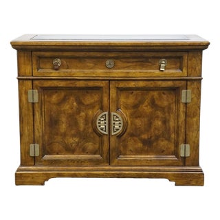 Bernhardt / Hibriten Burled Walnut Asian Chinoiserie Style 42" Server W. Granite Top For Sale