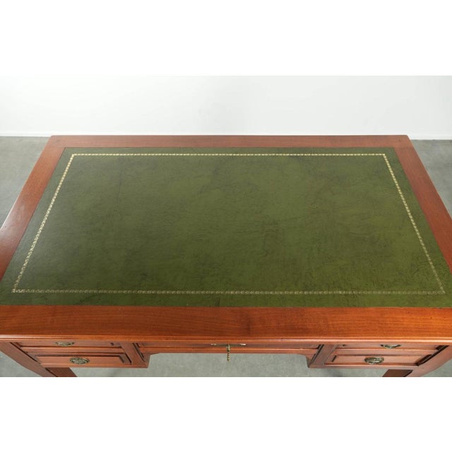 Wood English Desk with Green Leather Top, Gilt Details and 5 Drawers For Sale - Image 7 of 15