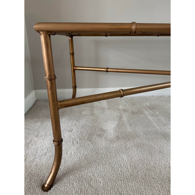 Vintage Hollywood Regency Style Gilt Faux Bamboo and Glass Coffee Table For Sale In Chicago - Image 6 of 7