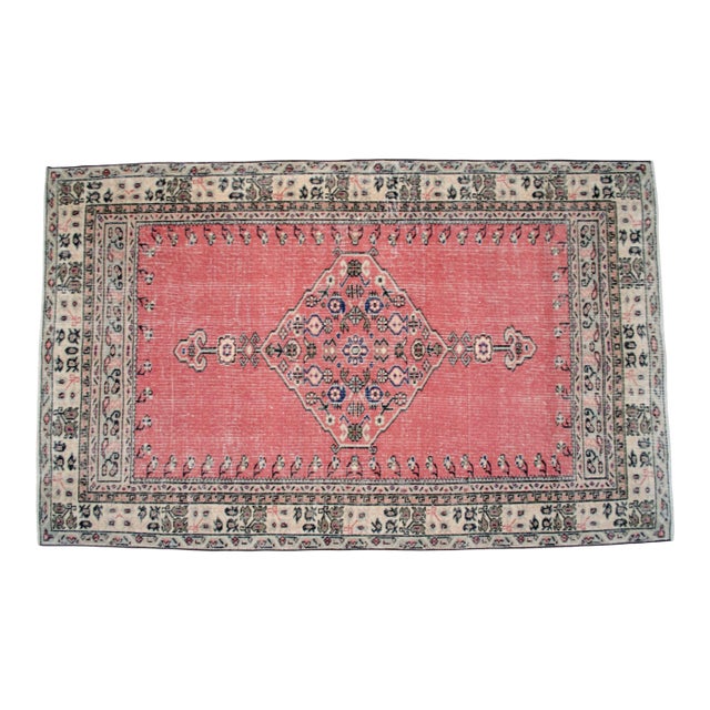 Distressed Area Rug Hand Knotted Muted Color Oushak Medallion Rug - 3'10'' X 6'3'' For Sale