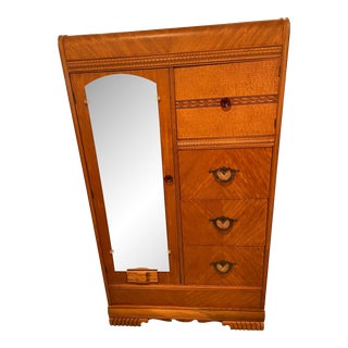 Mid 20th Century Art Deco Mahogany Waterfall Chifforobe For Sale