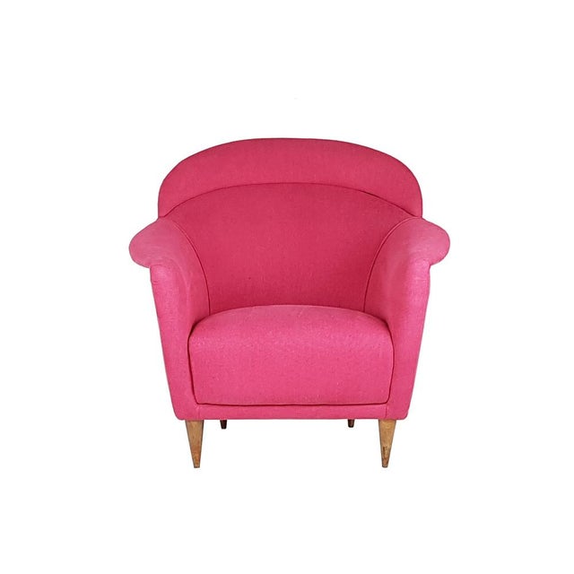 Italian Pink Fabric Upholstered Chair, 1950s For Sale - Image 6 of 14