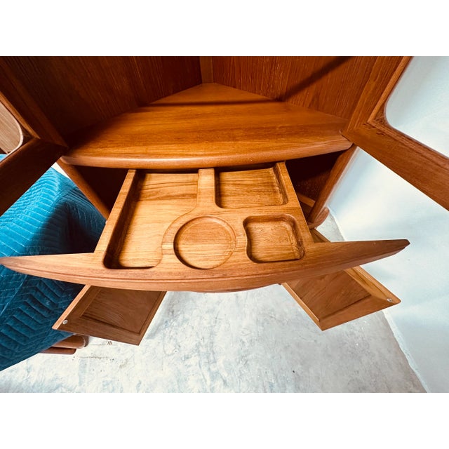 1970s Solid Teak Danish Modern Corner Cabinet With Hidden Compartment For Sale In Dallas - Image 6 of 11
