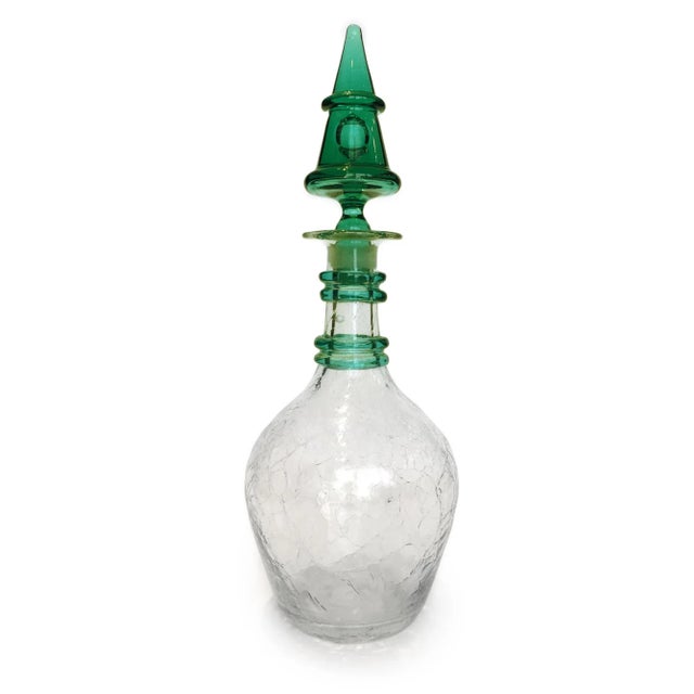 Blenko Clear Crackle with Emerald Green Stopper, Pre Designer, Circa 1930s Design #475, 15½”H x 6“D