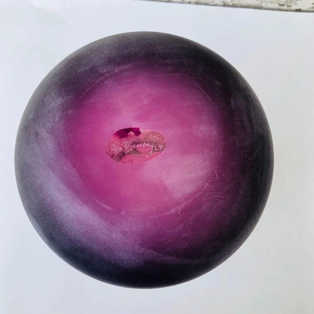 1980s Ken Benson Ls Signed Purple Amethyst Cameo Carved Leaves Frosted Art Glass Vase For Sale - Image 10 of 13