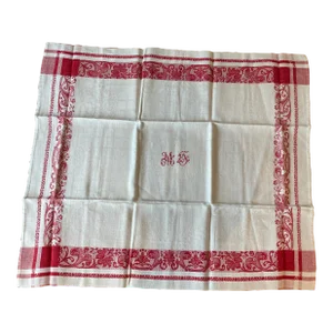 Vintage French Cotton Damask Towels, Set of 10, Monogrammed