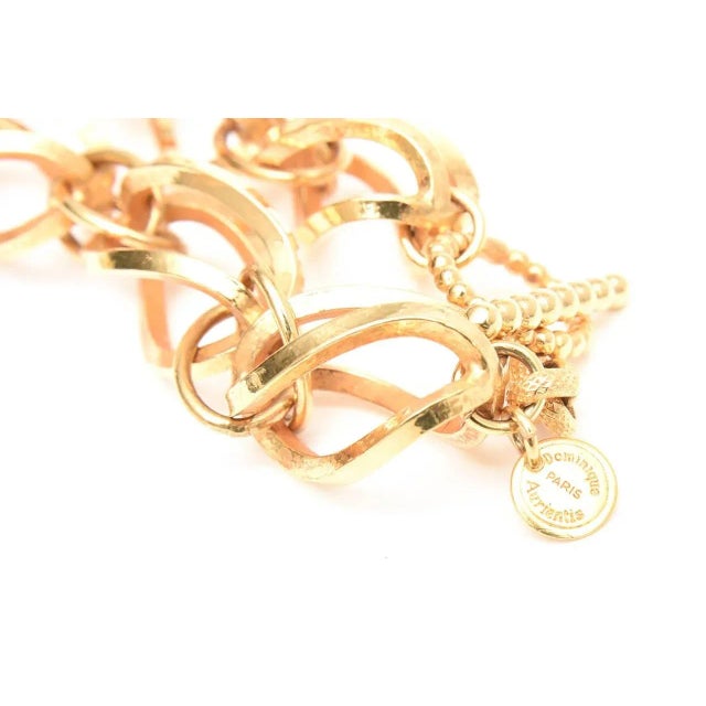 Vintage French Dominique Aurientis Gold Link With Blue, Green, Turquoise Resin Ball Necklace 80's For Sale In Miami - Image 6 of 9