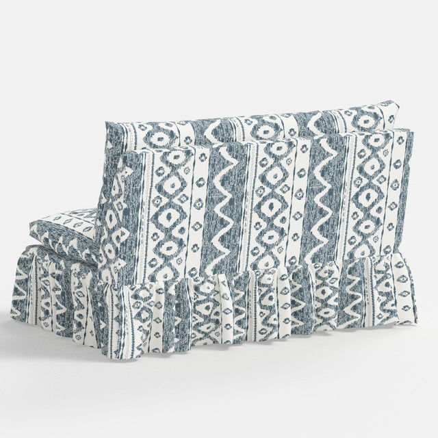 Capra Ruffle Settee in Linny Ikat Slate For Sale In Chicago - Image 6 of 7