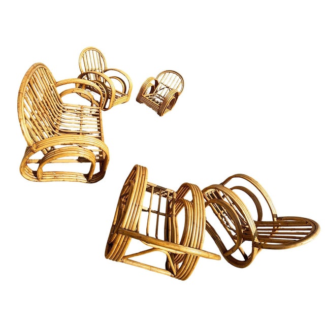 1950s Restored 4-Strand Double Arch Speed Arms Rattan Sofa & Chairs Livingroom Set of 5 For Sale - Image 11 of 14