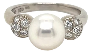 Mikimoto Akoya Pearl Diamond 18k White Gold Cocktail Ring, Size 4.5