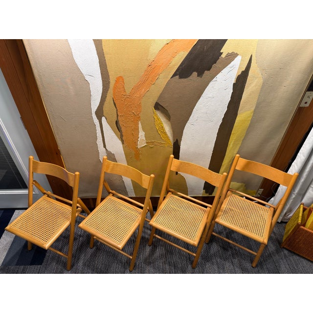 Italian Folding Chairs iBeech & Rattan, 1980s, Set of 4. Classic and Compact. Light weight yet heavy duty, Great for daily...