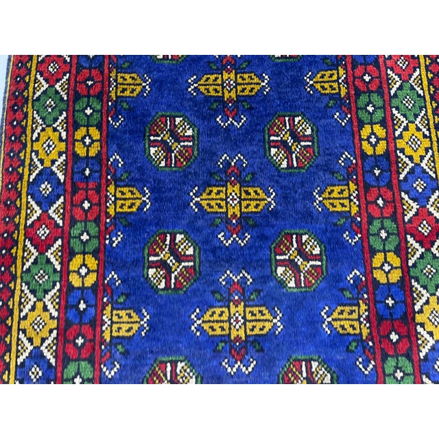 Cobalt Blue Turkmen-Style Mori Gul Wool Runner Rug, 2'8