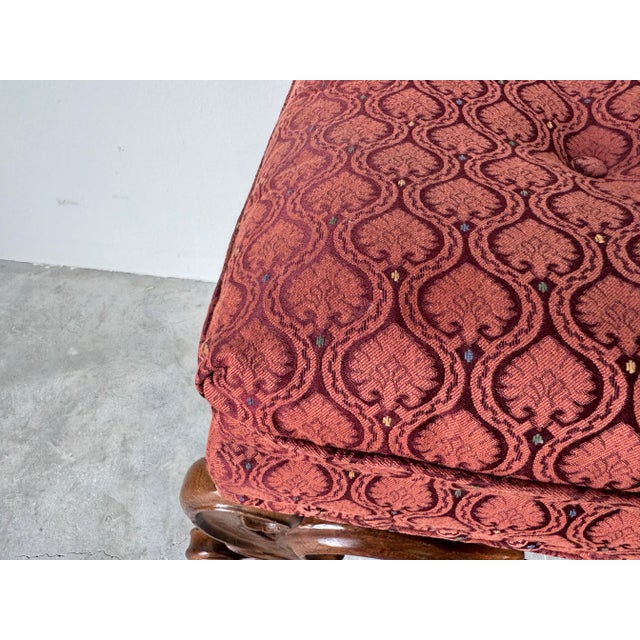 Red Baker Furniture Baroque Revival Carved Walnut Bench With Tufted Upholstered Seat For Sale - Image 8 of 12