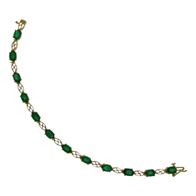 5.5 Ct Natural Emerald & Diamond Cocktail Tennis Bracelet 14 Karat Yellow Gold For Sale