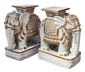 A Pair Of Oriental Ceramic Elephant Pedestals, 20Th Century