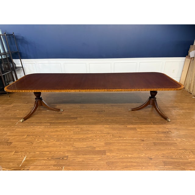 2020s Traditional Multi-Banded Mahogany Dining Table by Leighton Hall - Showroom Sample For Sale - Image 5 of 18