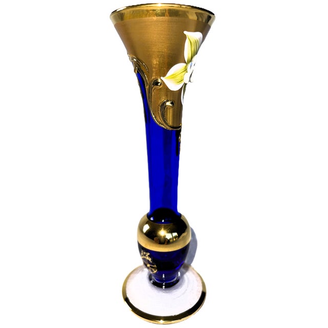 Glass Late 20th Century Murano “Tre Fuochi Florals” Enamel Gold Bud Vase Pair For Sale - Image 7 of 11